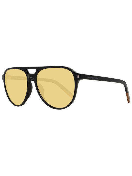 Zegna Men's Sunglasses with Black Acetate Frame and Yellow Lenses EZ0133 01H