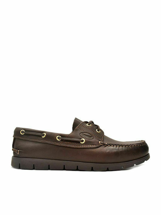 Maine Men's Leather Boat Shoes Brandy Dark Sole