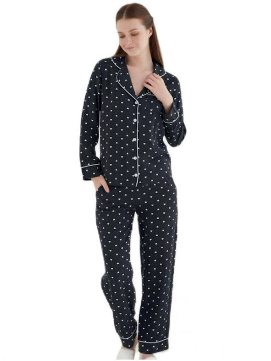 Pijama de damă cu nasturi (8088) - Negru