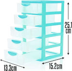 Plastic Desktop Drawer 5 Number of Spit 15.2x13.2x25.1cm Light Blue