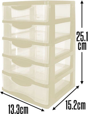 Plastic Desktop Drawer 5 Number of Spit 13.3x15.2x21.5cm Beige