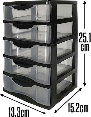 Plastic Desktop Drawer 5 Number of Spit 13.3x15.2x21.5cm Black