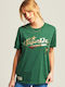 Superdry Vintage Script Style College Women's T-shirt Heritage Pine Green Marl