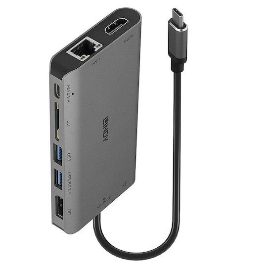 Lindy USB-C Docking Station with HDMI/DisplayPort 4K PD Ethernet and Support for 2 Monitors Gray (43323)