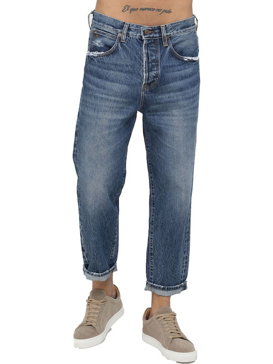 Frank Men's Jeans Pants Cropped with Relaxed Tapered Fit Navy Blue
