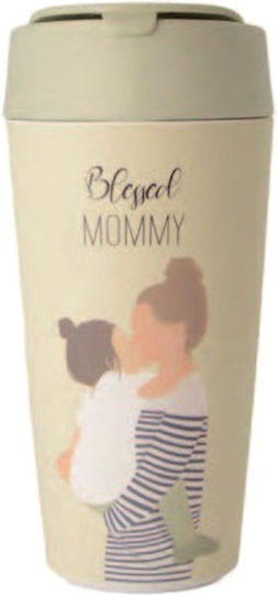 Chic Mic Blessed Mommy Cană Bambus cu Capac Bej 420ml