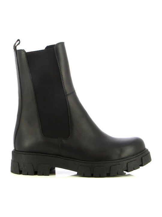 Leder Damen Chelsea Stiefeletten Schwarz