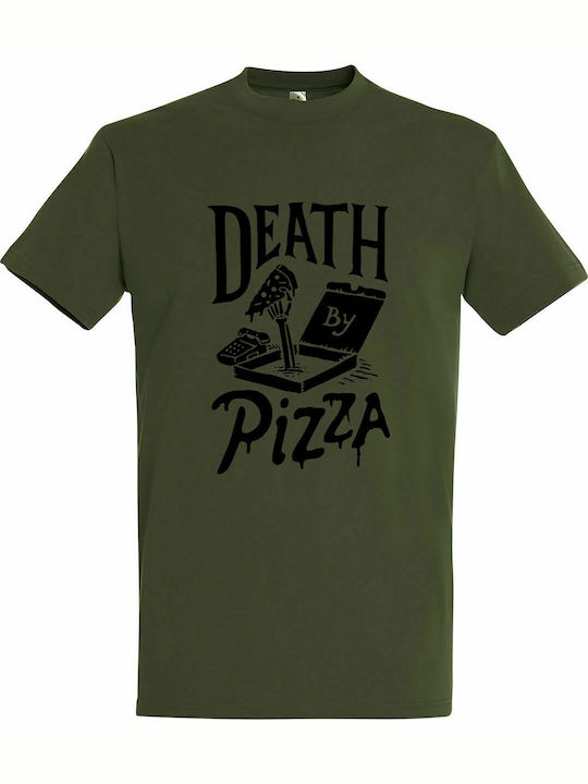 T-shirt Unisex " Death by Pizza, Pizza Lover ", Army