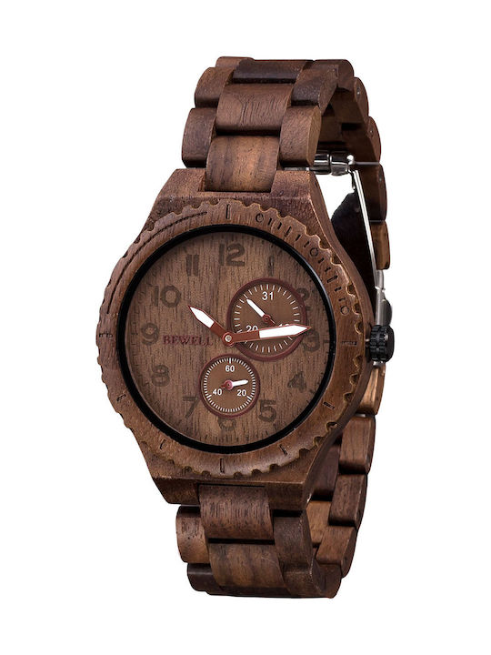 Bewell Typhon Men's Watch 45mm Battery with Brown Wooden Bracelet