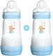 Mam Set aus Plastikflaschen Easy Start Anti-Colic Combi Pack Gegen Koliken mit Silikonsauger für 2+ Monate Light blue Bären 260ml 2Stück