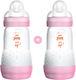 Mam Set aus Plastikflaschen Gegen Koliken mit Silikonsauger für 2+ Monate Pink Tigers 260ml 2Stück