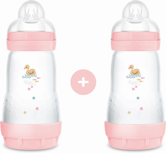 Mam Plastic Baby Bottle Set Easy Start Anti-Colic Combi Pack Anti-Colic with Silicone Teat for 2+ Months Pink Tigers - Pink 260ml 2 Pieces