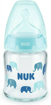 Nuk Glasflasche First Choice Plus Temperature Control Gegen Koliken mit Silikonsauger für 0-6 Monate Ciell Elefanten 120ml 1Stück 10.747.117