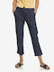 On The Seashore Women's Linen Capri Trousers with Elastic Regular Fit Navy Blue