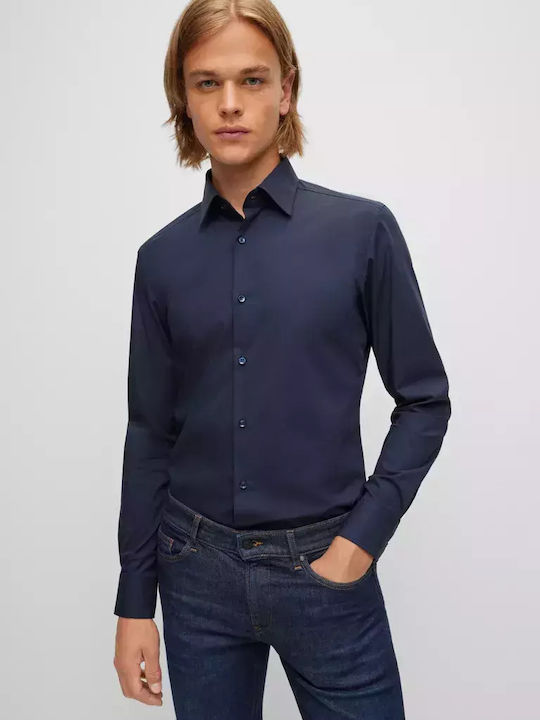Hugo Boss Men's Shirt with Long Sleeves Slim Fit Navy Blue