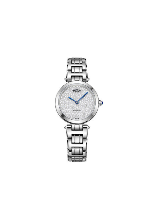 Rotary Kensington Crystal Watch with Silver Metal Bracelet