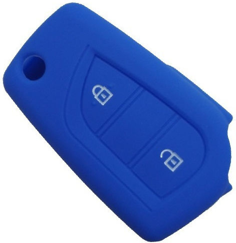Silicone Car Key Cover Case with 2 Buttons for Toyota Blue