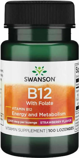 Swanson B12 with Folate Βιταμίνη για την Υγεία του Νευρικού Συστήματος Φράουλα 60 υπογλώσσια δισκία
