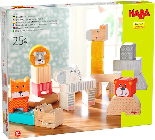 Haba Cuburi De Construit Paradă A Animalelor Din Lemn Pentru 1.5+ Ani 25 Bucăți
