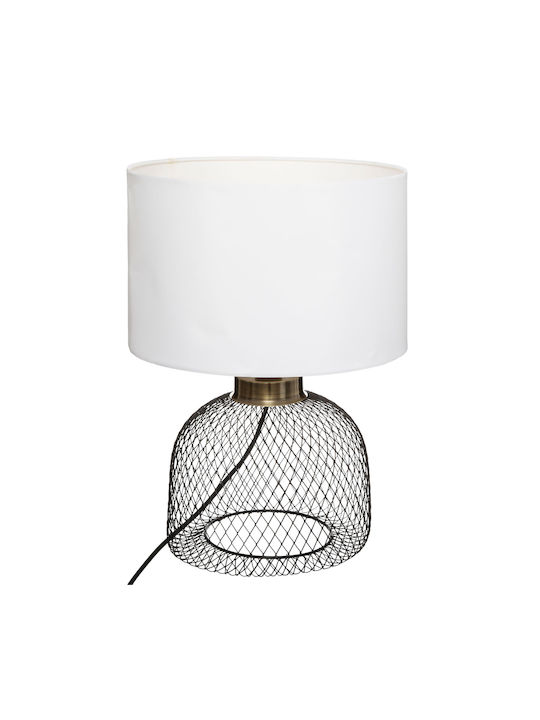 Atmosphera Emie Metal Table Lamp for E27 Socket with White Shade and Black Base