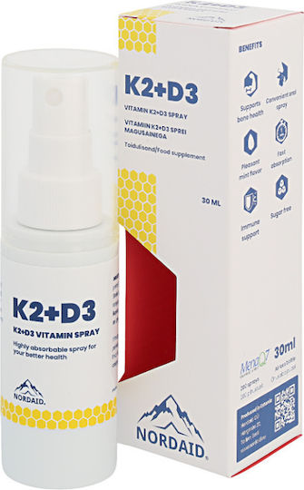 Nordaid K2 + D3 Βιταμίνη Spray για Ενίσχυση του Ανοσοποιητικού & την Υγεία των Οστών 30ml