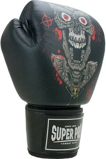 Super Pro Combat Gear Boxing Gloves Leather for Match Black