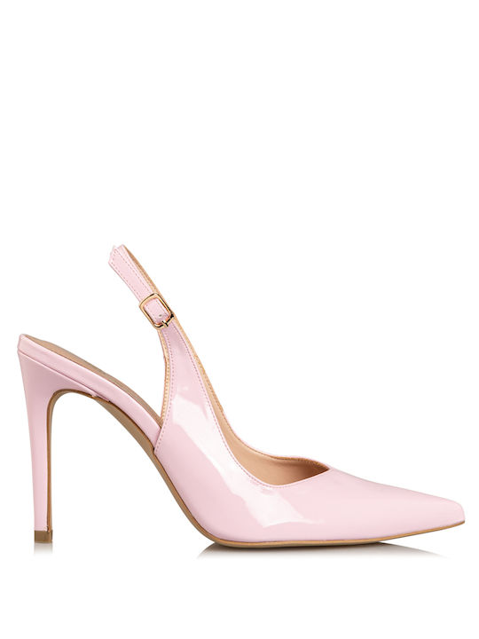Envie Shoes Μυτερές Γόβες από Λουστρίνι με Τακούνι Στιλέτο & Λουράκι Ροζ