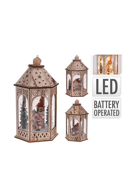 Zaros Christmas Wood Beige Battery Lantern 31x17cm