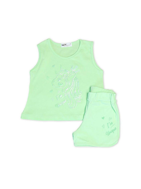 Nek Kids Wear Kids Set with Shorts Summer 2pcs Green