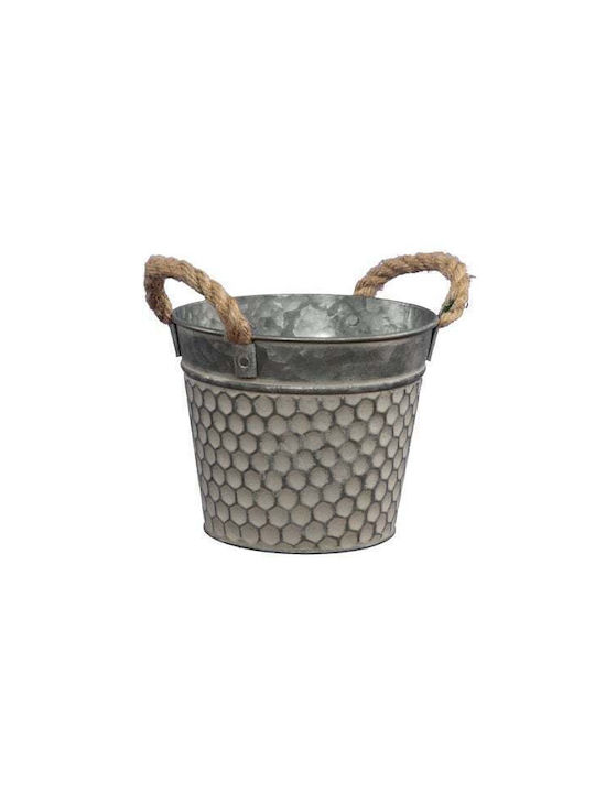 PLANT POT ZINC BEIGE DOT 13X12CM HANDLE ROPE