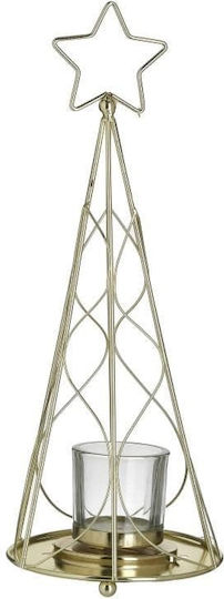 Inart Crăciun Metalic Suport pentru lumânare Auriu 38x14cm.