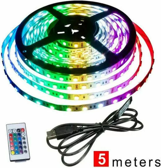 Aerbes LED Лента USB 5V RGB Светлина 5м с Захранване & Дистанционно управление