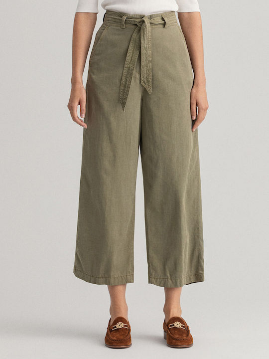Gant Women's High-waisted Fabric Trousers in Relaxed Fit Utility Green