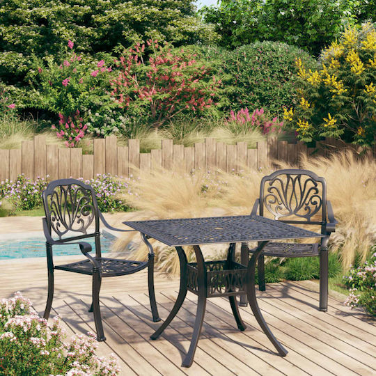 Garten- und Outdoor-Möbelsets Bistro 3Stücke Schwarz mit Sonnenschirmhalter