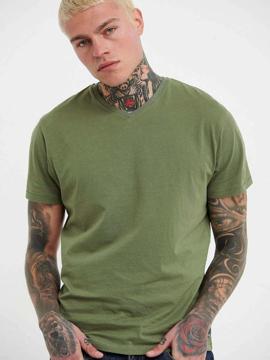 Funky Buddha Herren T-Shirt Kurzarm mit V-Ausschnitt Khaki