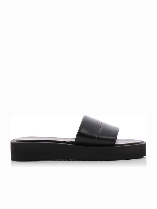 Fratelli Petridi Leather Women's Flat Sandals In Black Colour