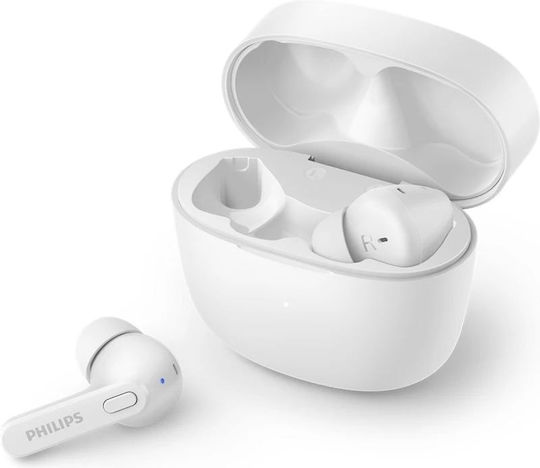 Philips TAT2206 Earbud Bluetooth Handsfree Ακουστικά με Αντοχή στον Ιδρώτα και Θήκη Φόρτισης Λευκά