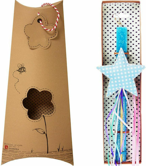 Easter Candle Square with Box Magic Wand Sky Blue Polka Dot Blue