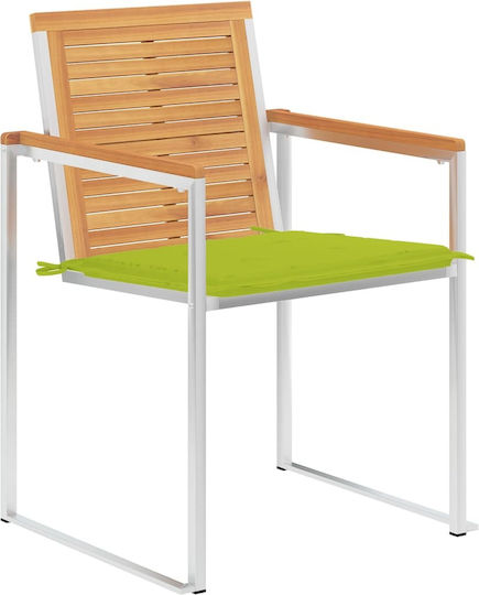Градински Стол Дървен Teak Светлозелен с Възглавница 6 Бройки 60x56x85см