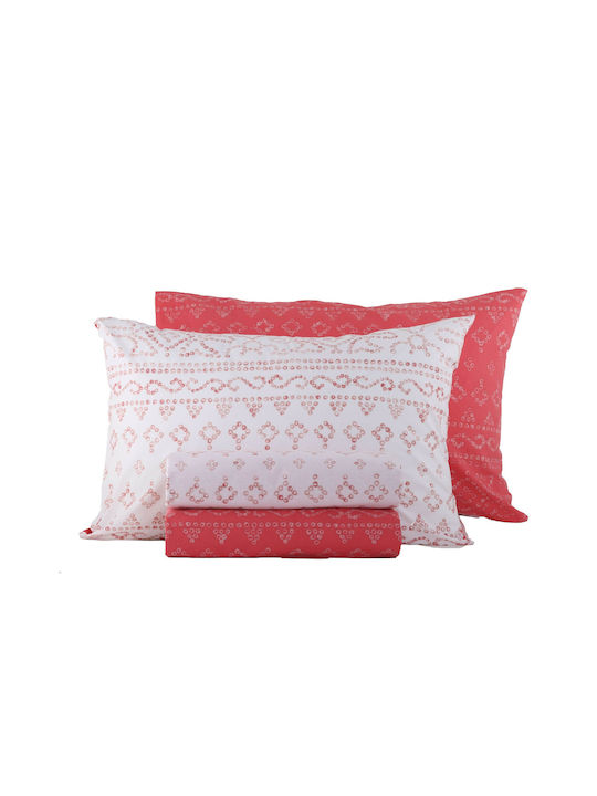 Nef-Nef Homeware Set Cearșafuri King Size cu Elastic 180x200+30cm. Mysterious Coral 4buc