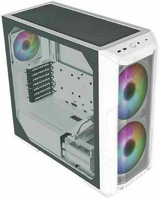 CoolerMaster HAF 500 Gaming Midi Tower Computer Case with Window Panel and RGB Lighting White