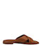 Leather Women's Flat Sandals in Tabac Brown Color