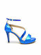 Ragazza Leather Women's Sandals Metallic Blue with Thin High Heel