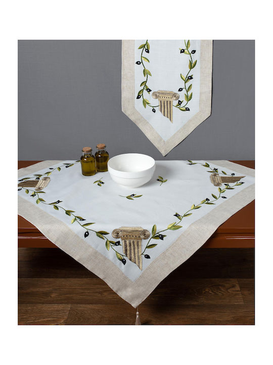 Silk Fashion 09 Cotton & Polyester Tablecloth with Embroidery White 160x250cm