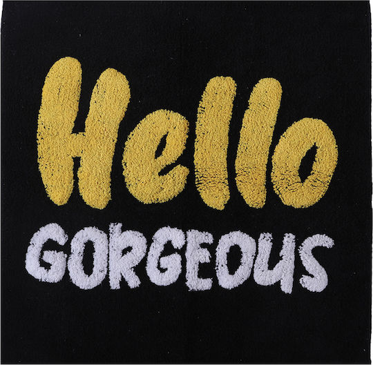 Nef-Nef Homeware Bath Mat Cotton Square Hello Gorgeous 030774 Black 80x80cm