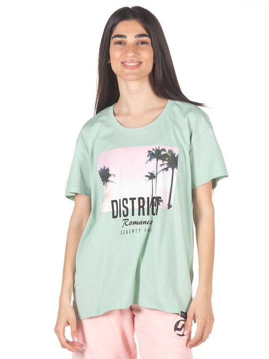 District75 Γυναικείο T-shirt Πράσινο με Στάμπα
