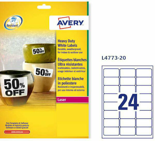 Avery 480 Self-Adhesive Rectangular A4 Labels 64.6x33.8mm