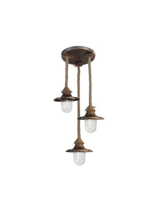 Heronia Aris Hängende Deckenleuchte Dreilicht mit Seil für Fassung E27 Bronze