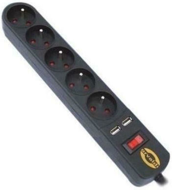 Orvaldi Power Strip with Surge Protection 5 Positions with 2 USB-A, Switch and Cable 3m