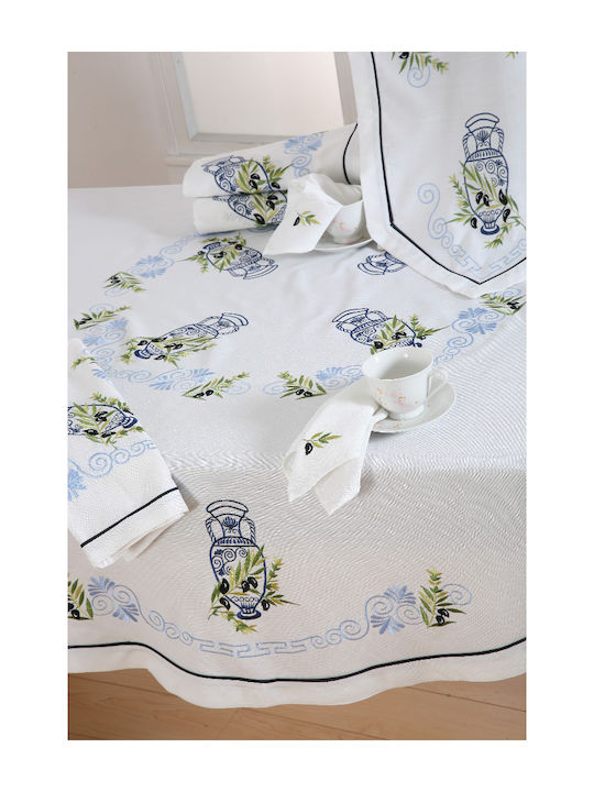 Silk Fashion 8013 Cotton & Polyester Tablecloth with Embroidery White 160x250cm